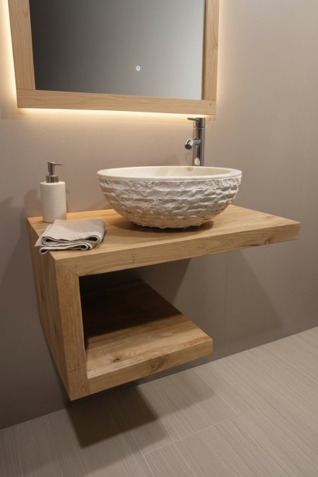 حوض مغسلة حجري بنقشة يدوية – لون عاجي طبيعي